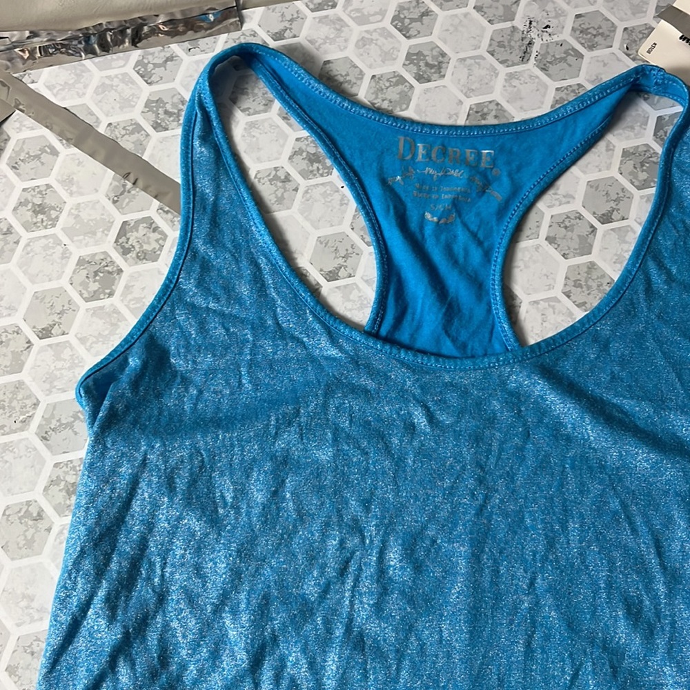 Decree Small Shiny Blue Racerback Tank Top - Picture 2 of 5
